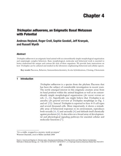 (PDF) Trichoplax adhaerens, an Enigmatic Basal Metazoan with Potential