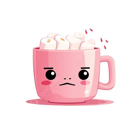 Angry Vector Flat Christmas Pink Cup Illustration, Hot Coffee With Marshmallows, Vector ...