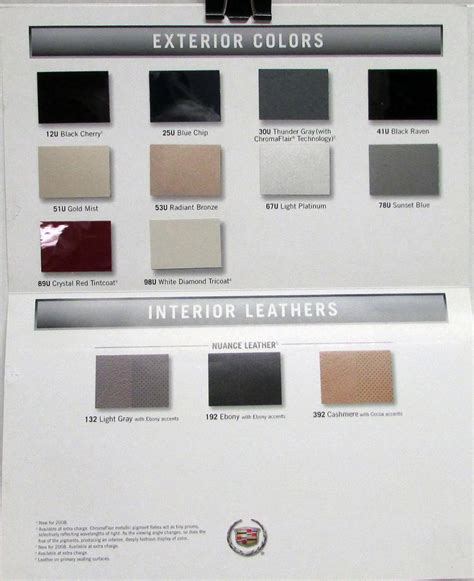 2008 Cadillac SRX Exterior & Interior Color Selection Sales Folder Brochure