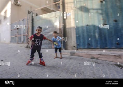 August 30, 2022, Gaza City, The Gaza Strip, Palestine: Palestinian refugee children play in the ...