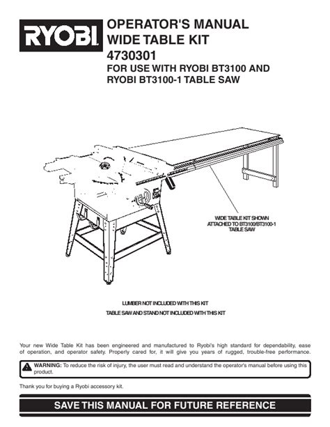 Ryobi Saw BT3100 User's Guide | ManualsOnline.com