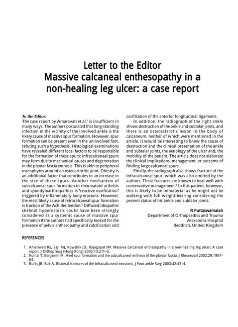 (PDF) Massive Calcaneal Enthesopathy in a Non-Healing Leg Ulcer: A Case ...