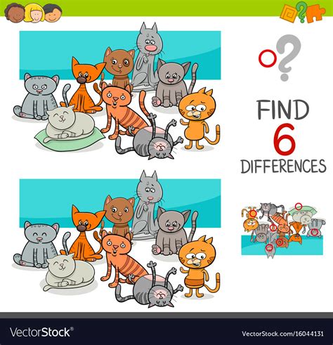 Spot differences with cats or kittens Royalty Free Vector