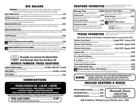 Clear Springs Restaurant menu in New Braunfels, Texas, USA