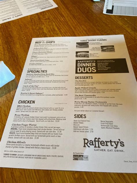 Menu at Rafferty's Restaurant & Bar, Evansville