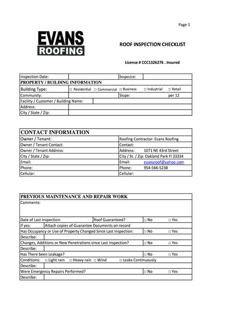 Printable Roof Inspection Form Template