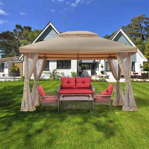 Garden Outdoor Gazebo Patio Canopy 10' x 12' with Sheer Curtain, Fully ...