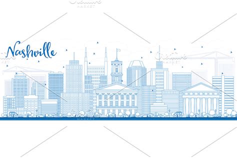 Outline Nashville Skyline | Custom-Designed Illustrations ~ Creative Market