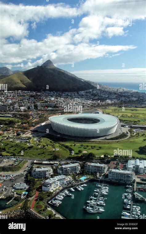 Aerial view of Lion's Head and the Soccer Stadium of Cape Town, South ...