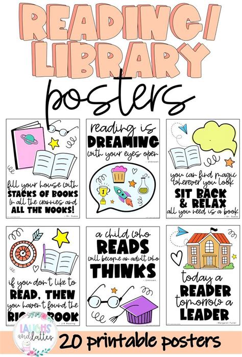 20 Inspirational READING Posters Set Poster Set Literacy Read Library Read Books | Library ...
