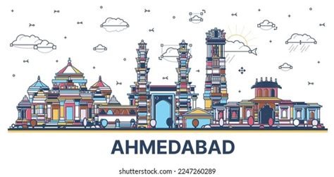 Outline Ahmedabad India City Skyline Colored Stock Vector (Royalty Free ...