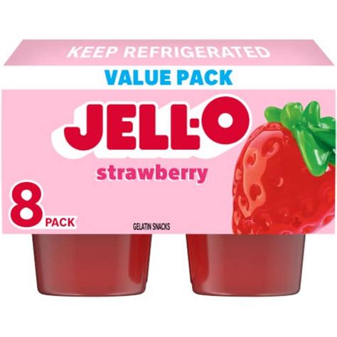 Jell-O Original Strawberry Jello Cups Gelatin Snack Value Pack, 8 ct - Kroger