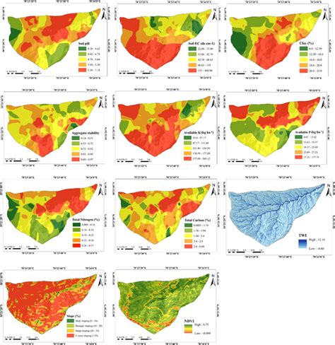 Spatial distribution maps for all the studied variables, EC, soil... | Download Scientific Diagram