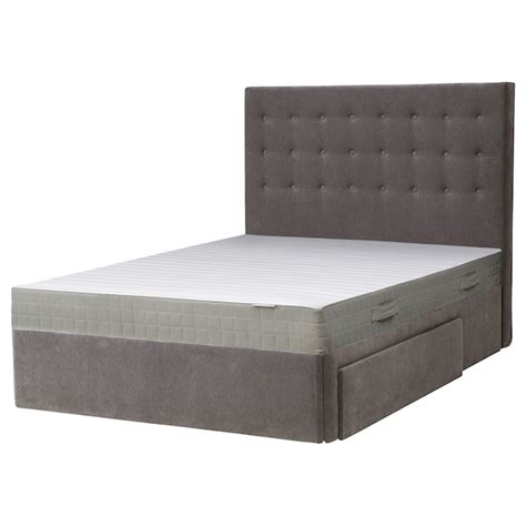 BRANDASUND Tallmyra medium grey, Divan bed with 2 drawers, Standard King - IKEA