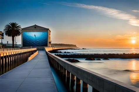 Premium AI Image | A sunset view of the ocean and the pier.