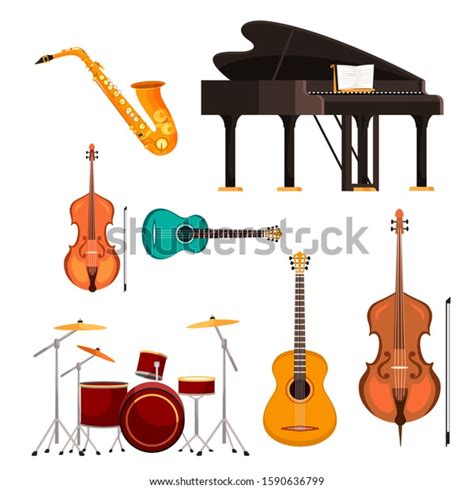 Cartoon Classical Jazz Musician Instruments Set Stock Vector (Royalty ...