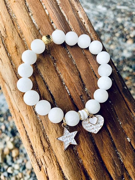 White Jade Beaded Bracelet Gemstone Bracelet Bracelet for | Etsy