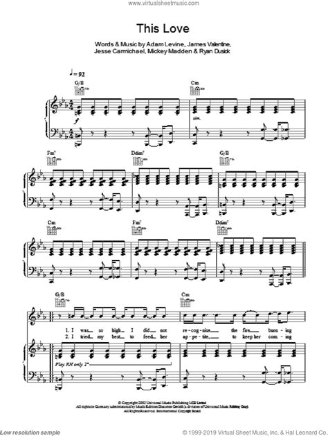 Maroon 5: This Love sheet music for voice, piano or guitar (PDF)