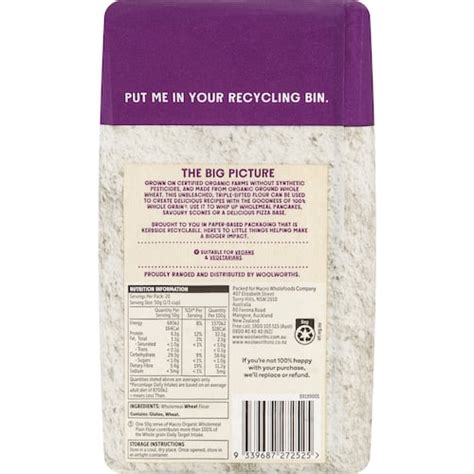 Macro Organic Australian Wholemeal Plain Flour Unbleached 1kg | bunch