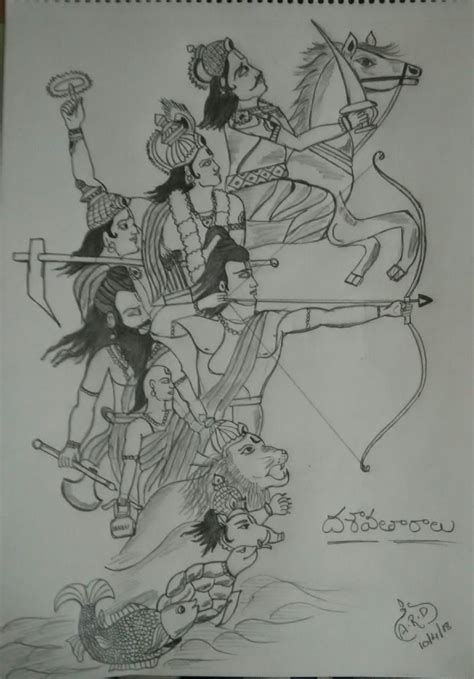 Dasavataras of Lord Vishnu - pencil drawing | Krishna painting, Drawings, Pencil drawings