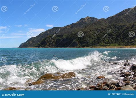 Mountain of the Back Beach in New Zealand Stock Image - Image of ocean, natural: 124974471