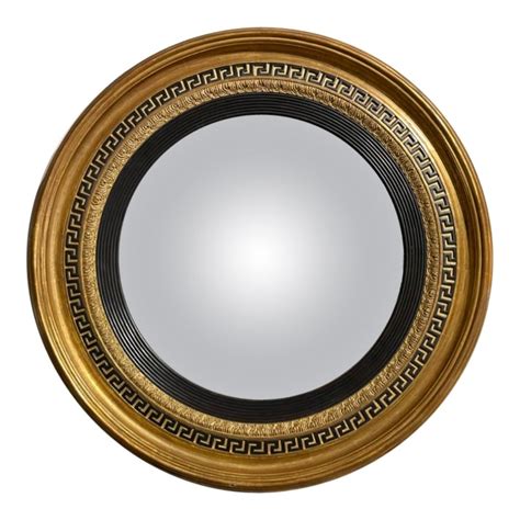 Regency Style Ebonized Gilt Wood Convex Mirror with Greek Key Molding ...