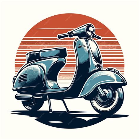 Premium Vector | Classic scooter on a retro sunset background