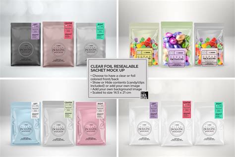 Clear Foil Sachet Packaging Mockup (161940) | Branding | Design Bundles