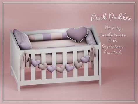 Nursery Purple Hearts Crib | Pink Baddie | Sims 4 beds, Sims 4, Sims baby