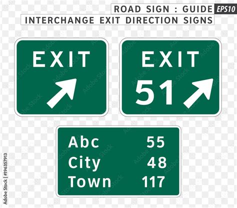 Road sign. Guide. Interchange Exit Direction Signs. Vector illustration ...