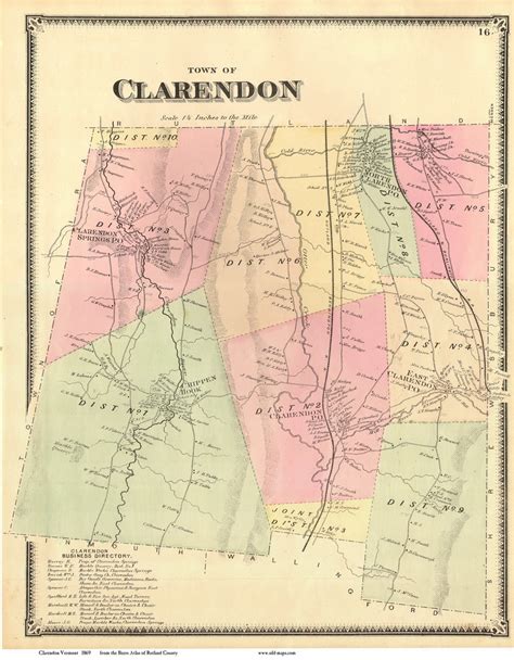 Clarendon, Vermont 1869 Old Town Map Reprint - Rutland Co. - OLD MAPS