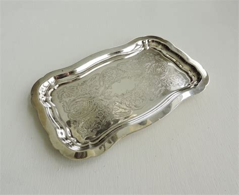 Vintage Silver Tray Engraved Serving Tray Small Silver Plate