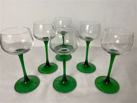 Set of 4, 5 or 6 green stemmed wine glasses, white wine glasses, French Alsace wine glasses ...