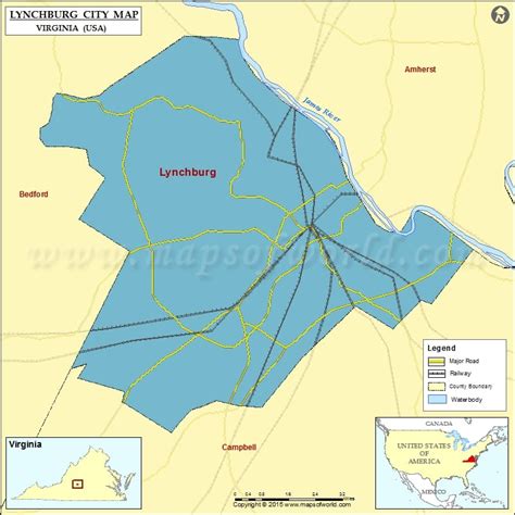 Lynchburg County Map, Virginia