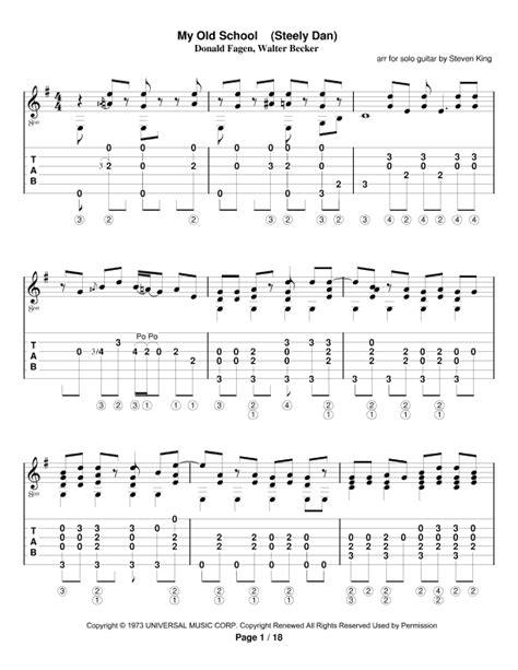 My Old School (arr. Steven King) by Steely Dan Sheet Music for Solo Guitar at Sheet Music Direct