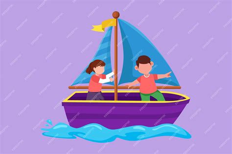 Premium Vector | Cartoon flat style drawing cheerful little boy and girl in sailboat together ...