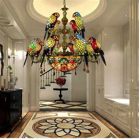 China Tiffany Stained Glass Pendant Chandeliers Parrot Ceiling Lamp Lights for Vintage Style ...