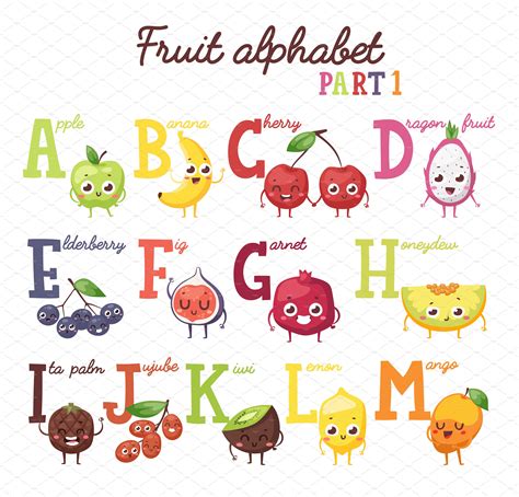 Fruit alphabet vector | Alphabet, Lettering alphabet, Fruit letters