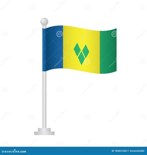 Saint Vincent and the Grenadines Flag. National Flag of Saint Vincent and the Grenadines on Pole ...