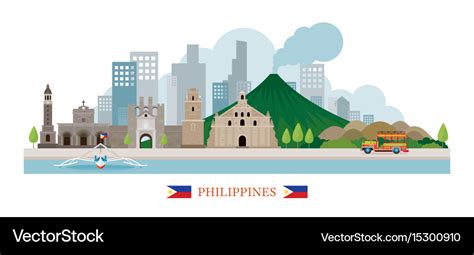 Philippines landmarks skyline Royalty Free Vector Image