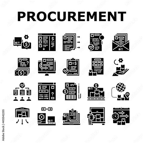 Procurement Process Collection Icons Set Vector. Procurement Warehouse And Contract, Purchase ...