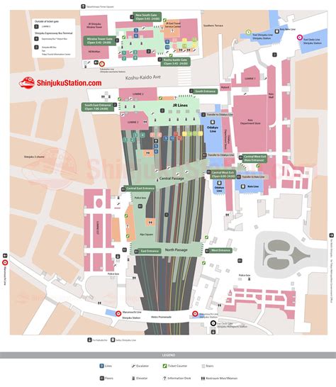 Shinjuku subway map - Shinjuku subway station map (Kantō - Japan)