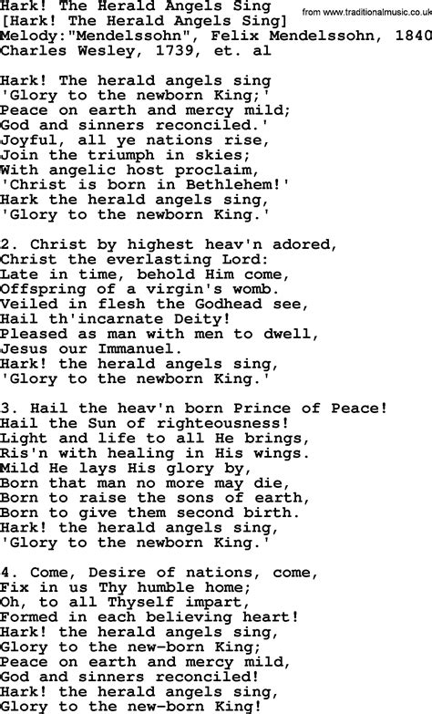 Old English Song Lyrics for Hark! The Herald Angels Sing, with PDF