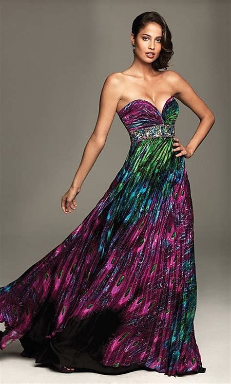 Peacock Print Pleated Evenings by Allure Formal Dress | Printed prom dresses, Peacock dress ...