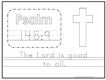 Bible Verse Psalm 145:9 Tracing Worksheet. Preschool-KDG. Bible Stories