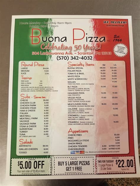 Menu at Buona Pizza pizzeria, Scranton, 504 Lackawanna Ave