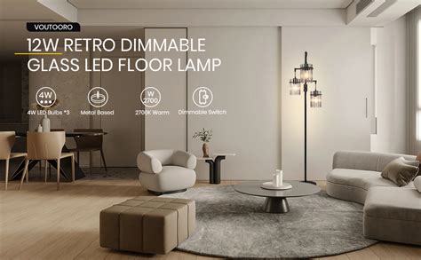 VOUTOORO Dimmable Industrial Floor Lamps for Living Room, Glass Tree Standing Tall Lamps with 3 ...