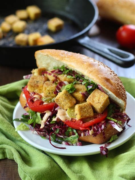 Vegan Po' Boy Sandwiches with Crispy Cornmeal Crusted Tofu