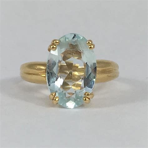 Vintage Aquamarine Ring. 14k Yellow Gold Setting. 3 Carat Oval Aquamarine. Unique Engagement ...