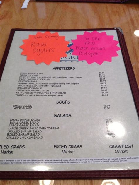 Menu at Cajun Greek restaurant, Galveston